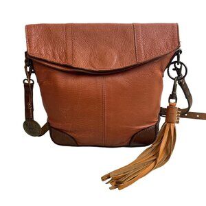Will Leather Goods Women's Tan Brown Leather Fold Over Crossbody Bag Sz M